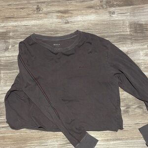 RVCA Cropped Long Sleeve Tee in Charcoal with Red and Navy Stripes